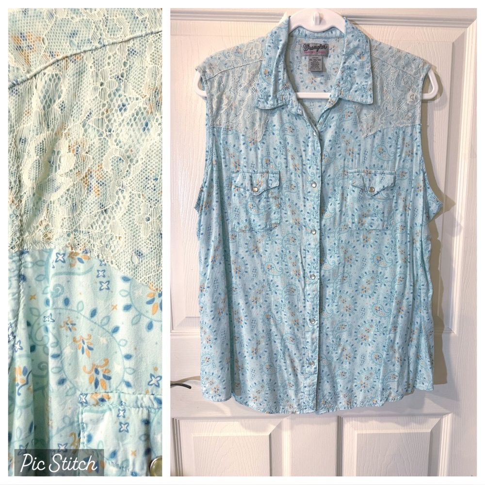 Wrangler Women's Light Blue Lace Button Down Shirt